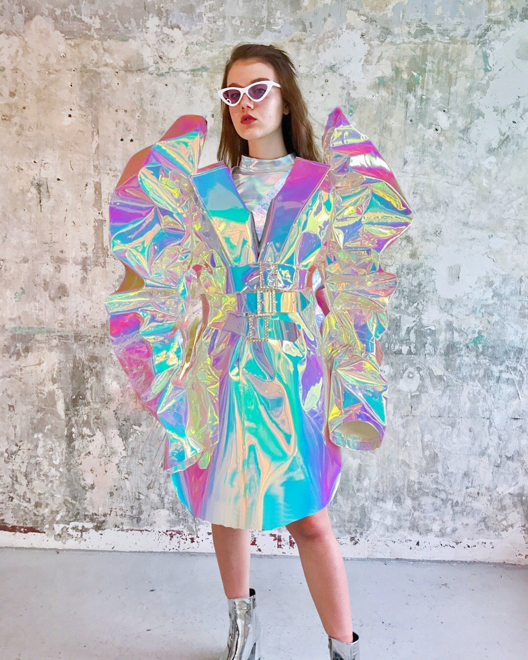 Holographic unicorn oversize big sleeve cyber metaverse galaxy costume coat jacket