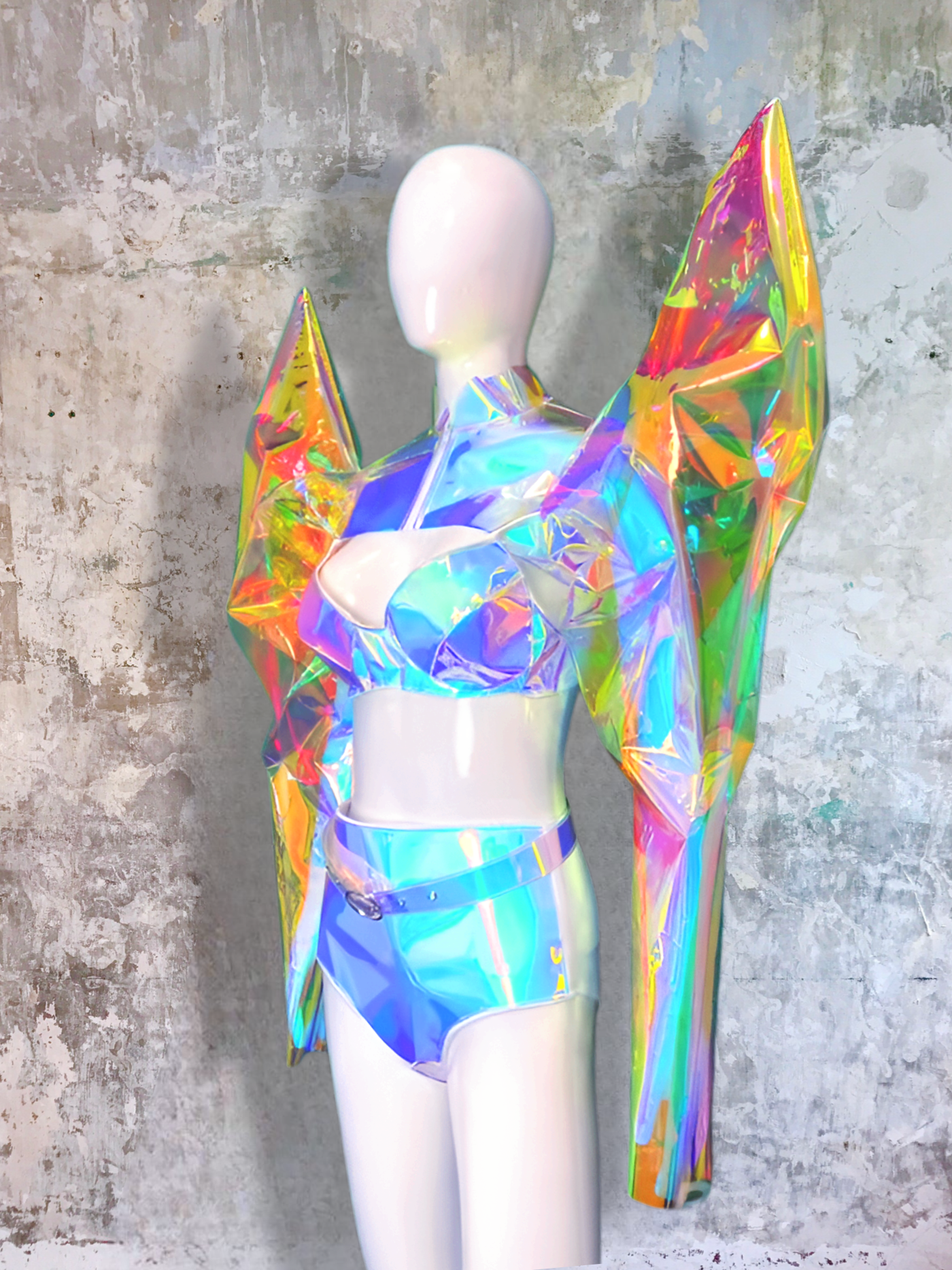 Metaverse Holographic big sleeves motor biker Iridescent cyber | clear vinyl custom made ,unisex, fashion, festival rave outfit