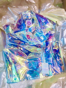 Holographic see through rainbow sleeveless biker ｜vest｜Unisex