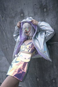 Holographic Double-sided jacket | Purple galaxy