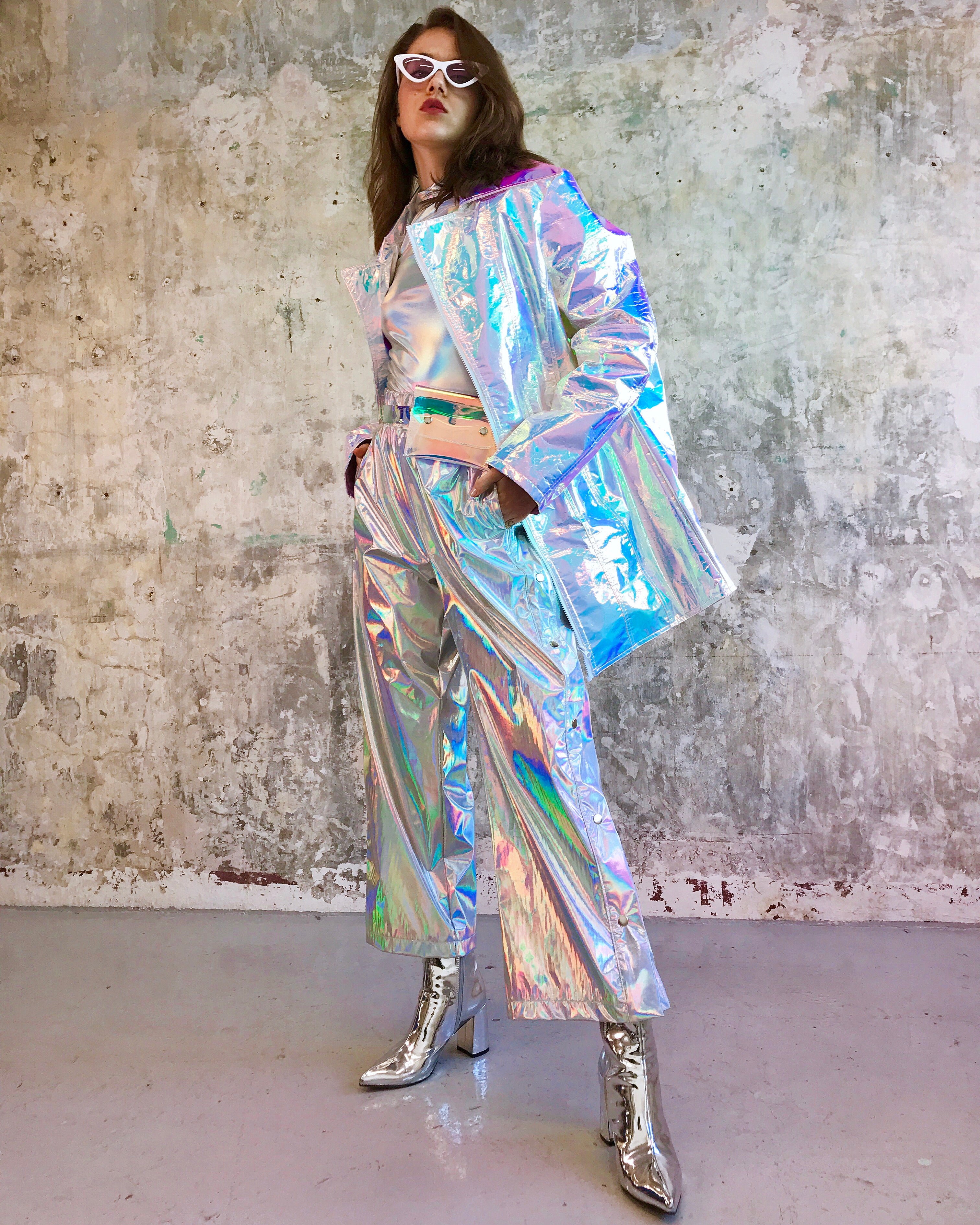 Holographic unicorn oversize long jacket