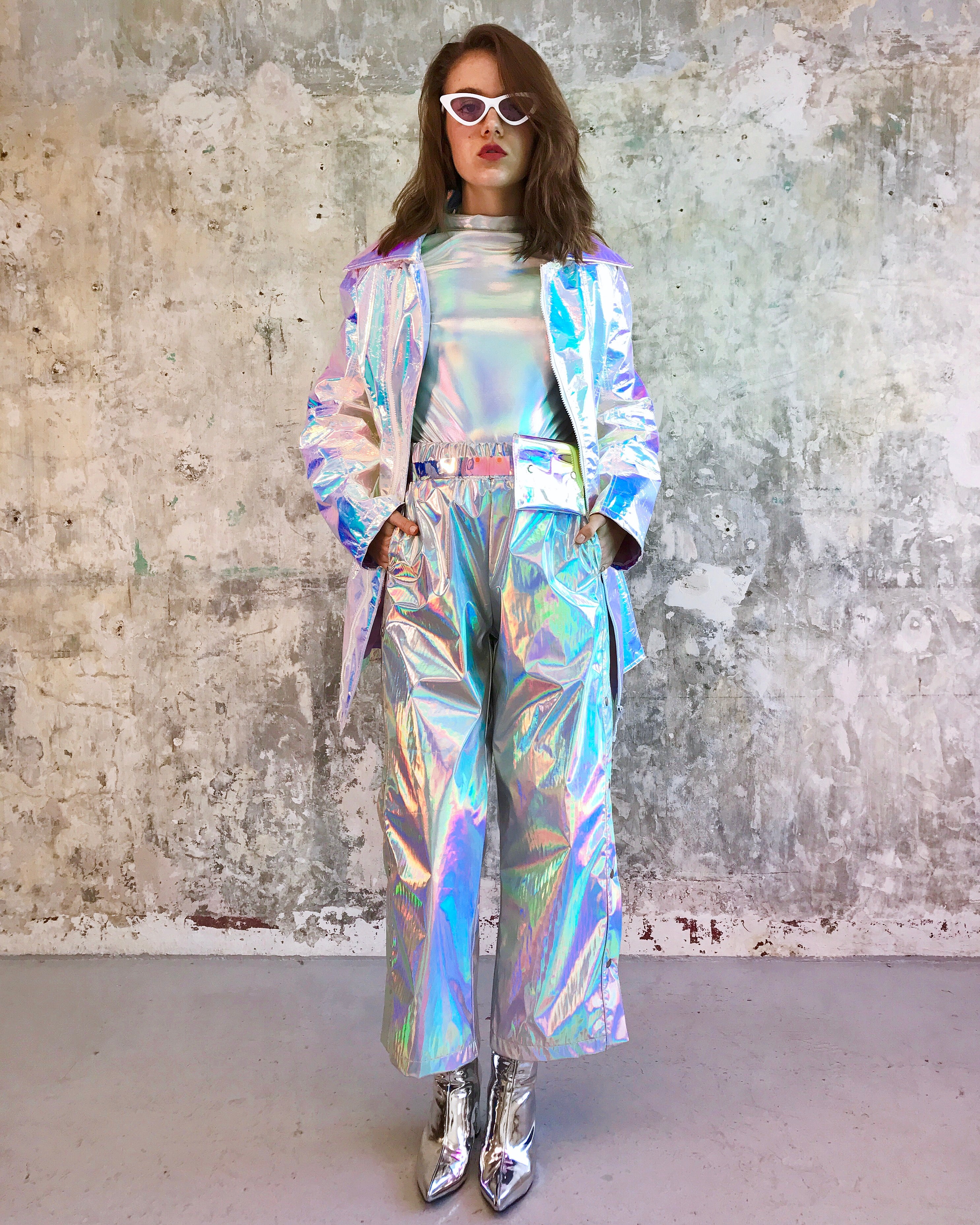 Holographic unicorn oversize long jacket