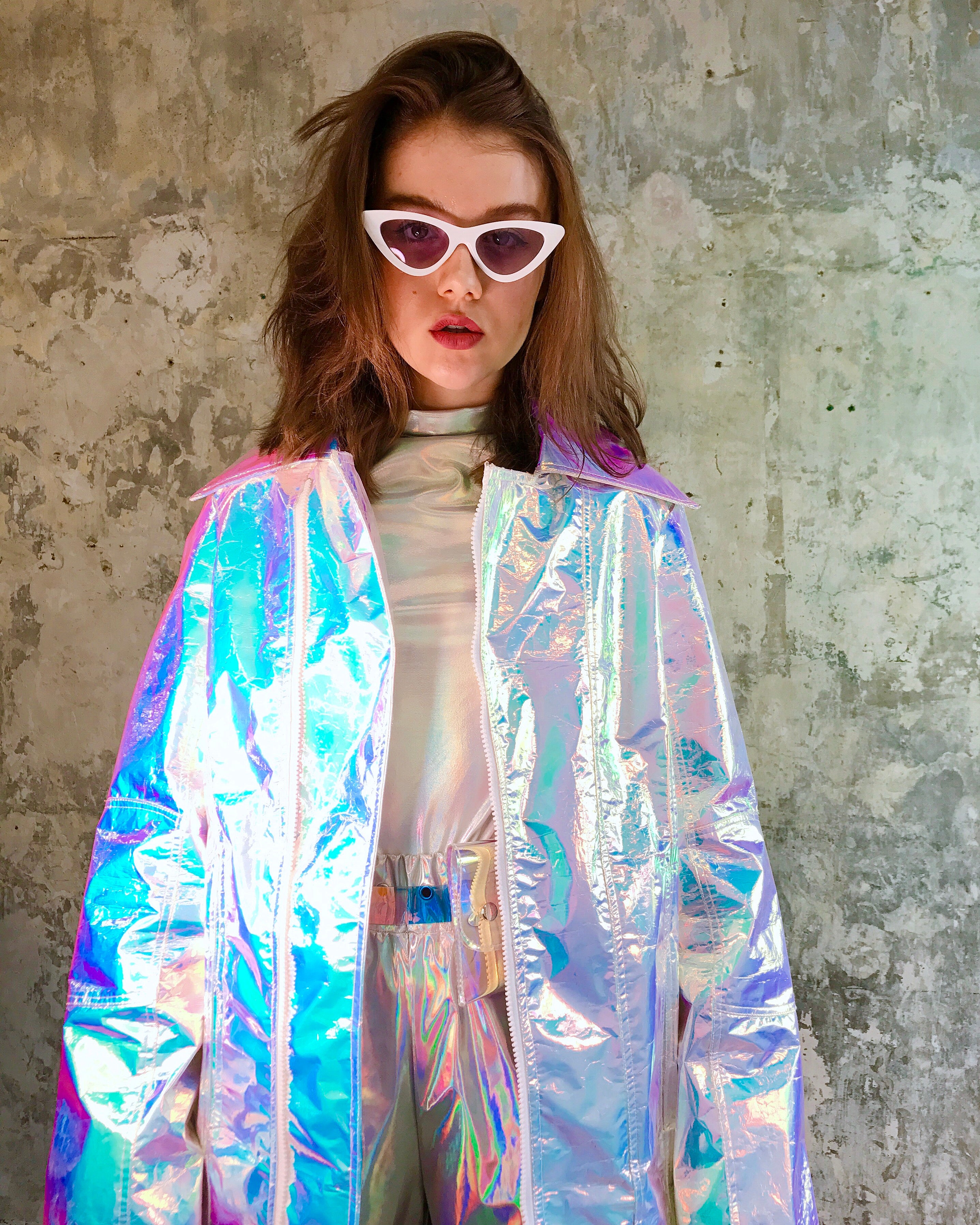 Holographic unicorn oversize long jacket