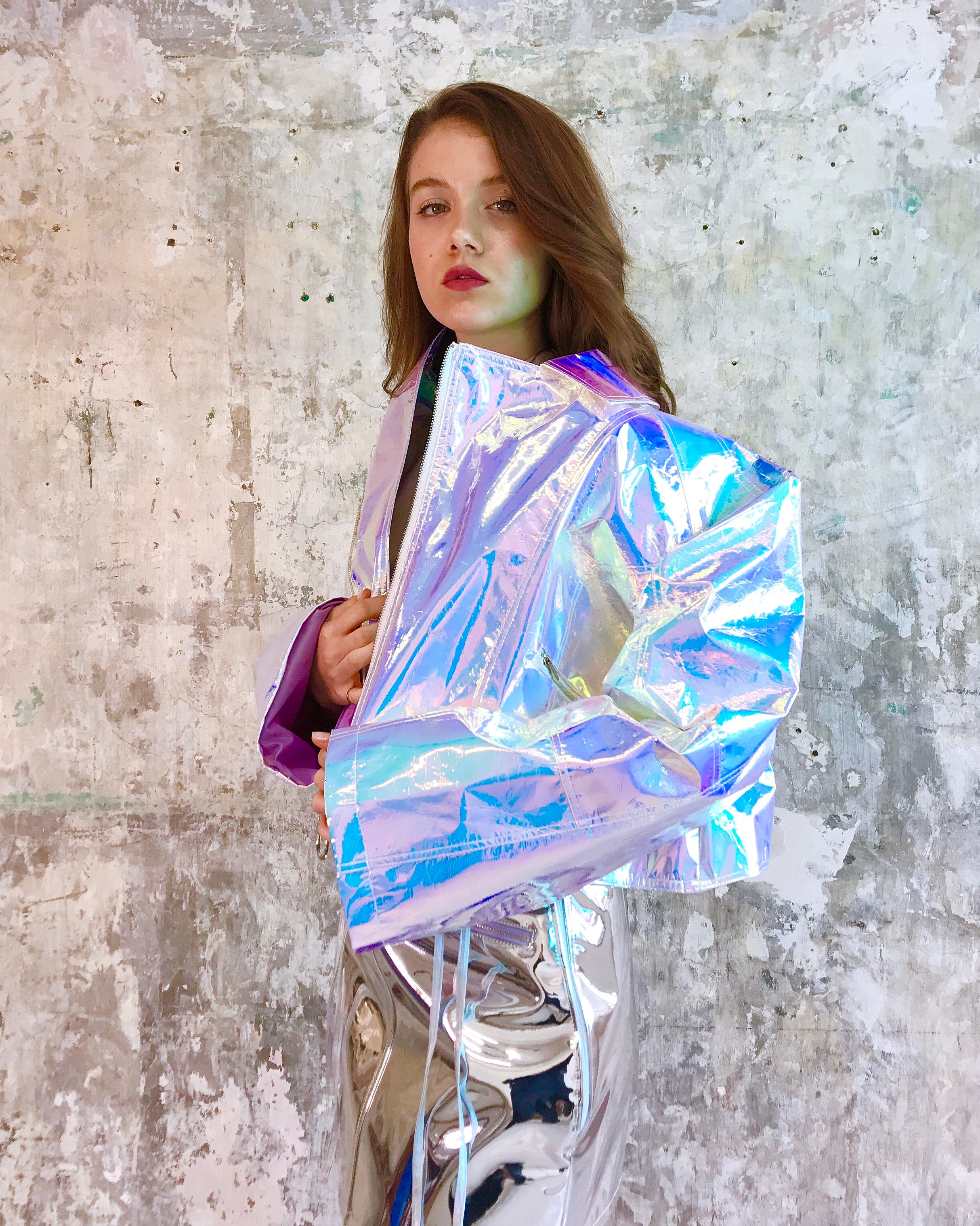 Holographic unicorn oversize  short jacket !