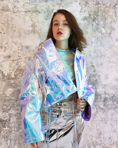Holographic unicorn oversize  short jacket !