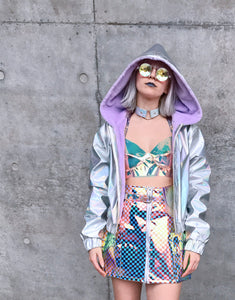 Holographic Double-sided jacket | Purple galaxy