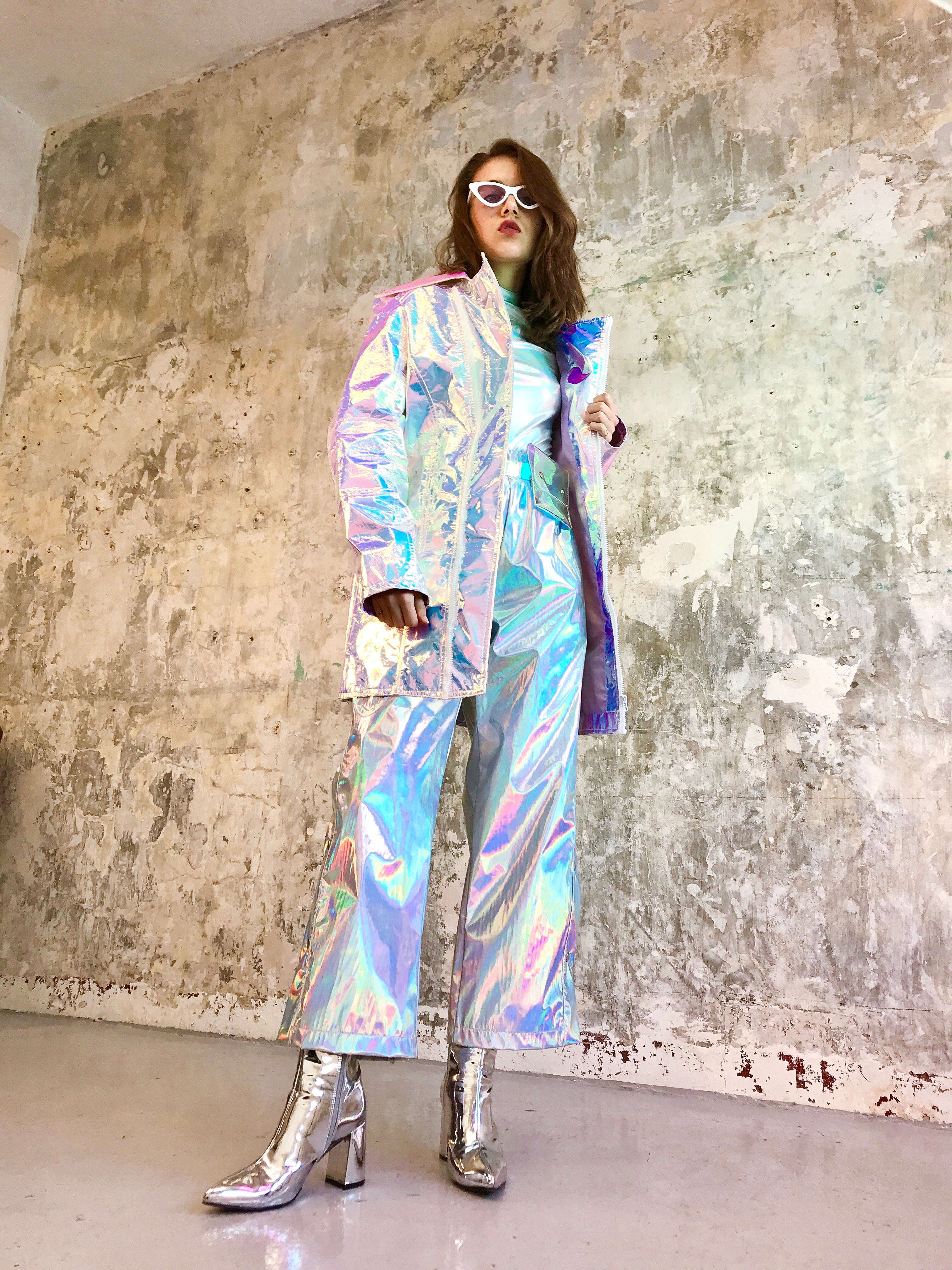 Holographic unicorn oversize long jacket