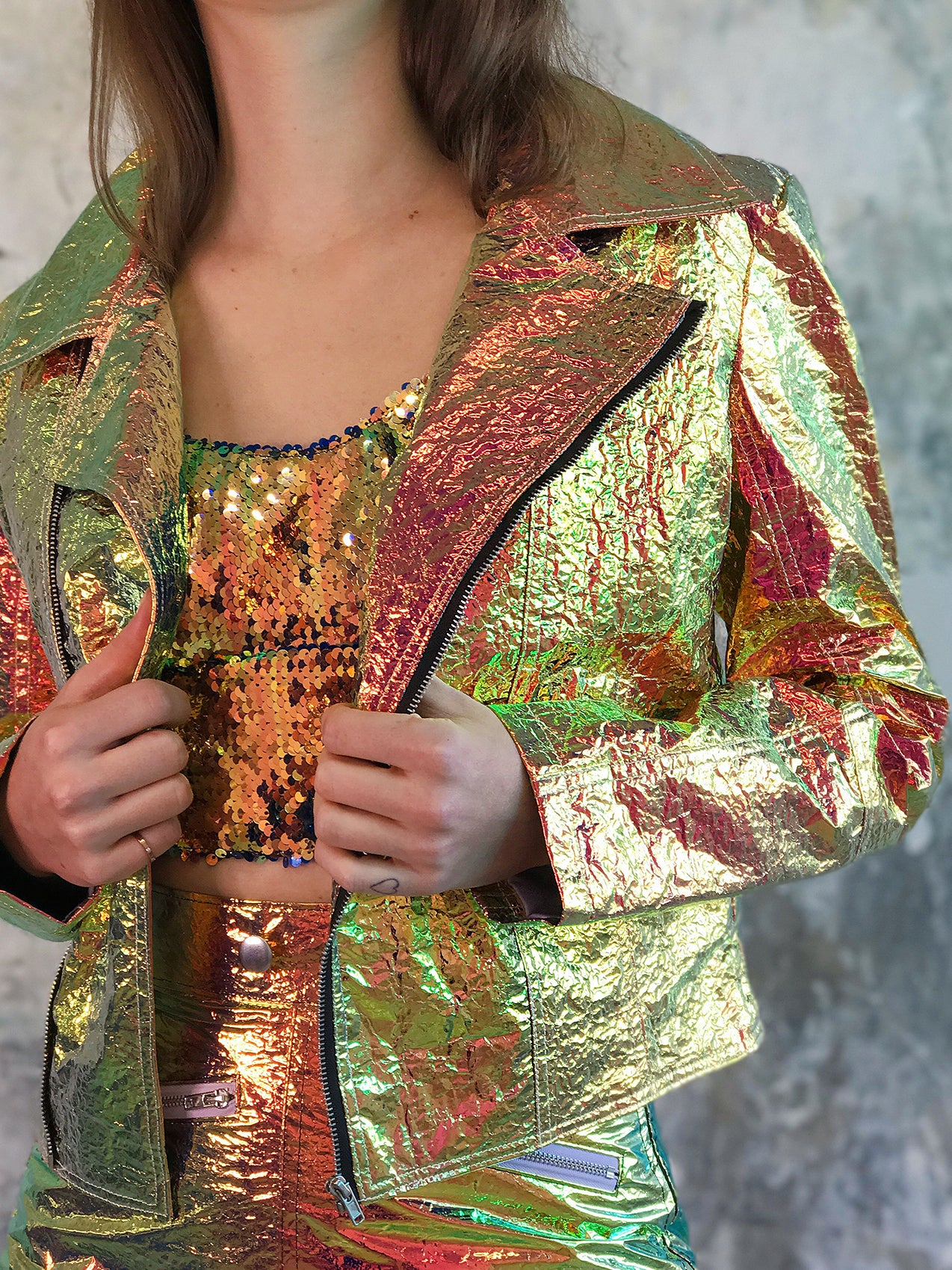 Metallic Hologram Moto Jacket