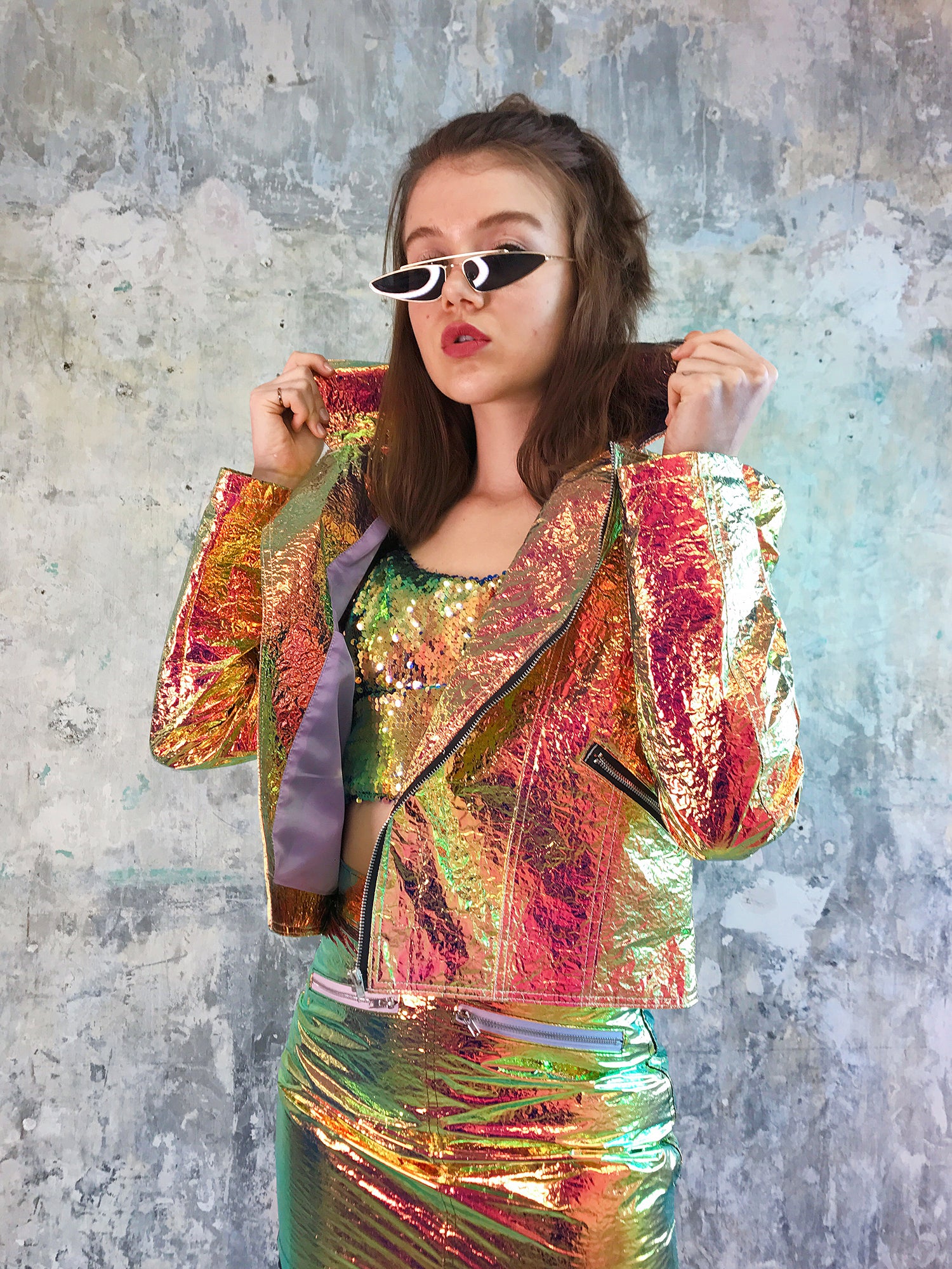 Metallic Hologram Moto Jacket