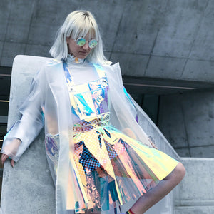 METAVERSE Holographic galaxy cyber rainbow Flare Skater Dress