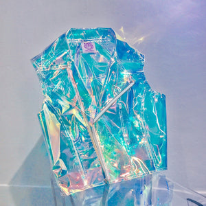 Holographic see through rainbow sleeveless biker ｜vest｜Unisex